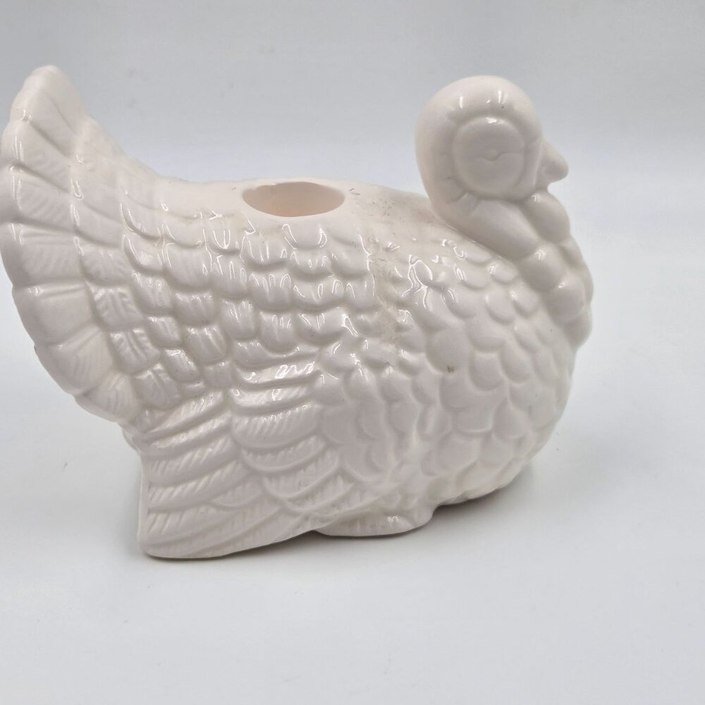 Mid-Century White Ceramic Turkey Candleholder Pair Vintage Thanksgiving Decor - Picture 4 of 12